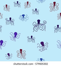 abstract vector underwater seamless background with octopuses