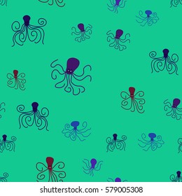 abstract vector underwater seamless background with octopuses