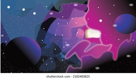 Abstract vector universe illustration with planets and stars.