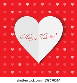 abstract vector valentine card design with paper heart isolated on red background