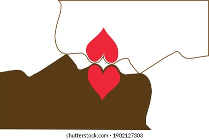 vector abstracto. día de San Valentín. Dos corazones formando labios de personas de diferentes etnias que se besan