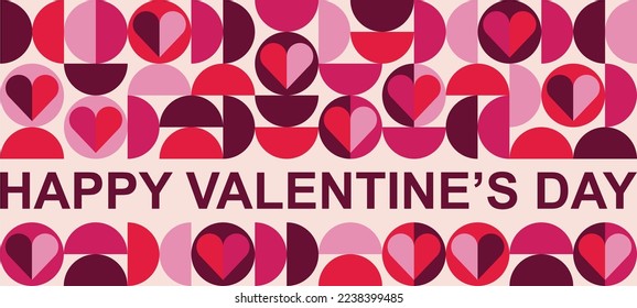 Abstract vector Valentine's day banner. Geometric bauhaus pattern