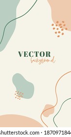 Abstract vector vertical background. Minimal organic template for social media in pastel colors with copy space for text