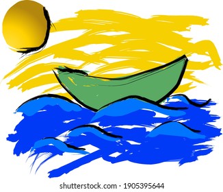 abstract vector view of a ship in the middle of the sea