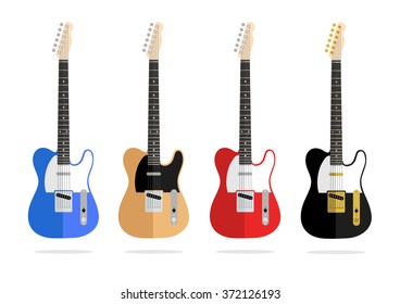 Abstract vector vintage flat design guitar collection isolated on a white background