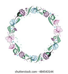 Abstract vector vintage floral border. Hand drawn ornamental frames for greetings and invitations. Colorful floral elements of decor. Universal vintage ornaments for decor and design.
