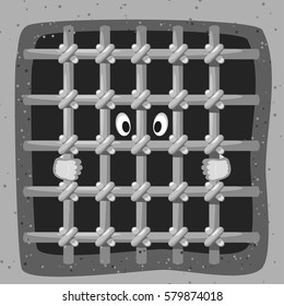 Abstract vector vintage iron bars. The culprit behind bars. Cartoon style. Vector illustration of prison sentence