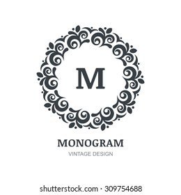 Abstract vector vintage logo. Elegant monogram design template. Decorative frame background. Concept for restaurant, floral shop, boutique, hotel, jewelry, fashion, wine, heraldic, emblem.