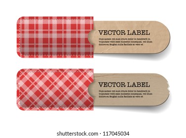 Abstract vector vintage old paper tags with red tartan textured pockets