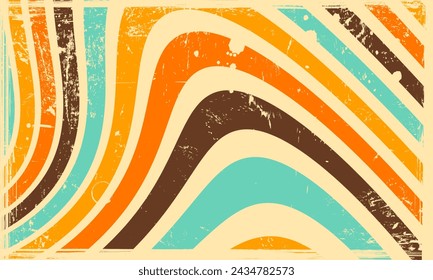 Abstract Vector Vintage Retro 60s 70s Aesthetic Wavy Pattern Background with Rough Halftone Spilled Ink Print Scalable Texture