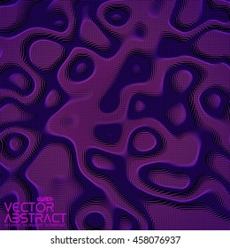 Abstract vector violet colorful distorted mesh plane on dark background. Futuristic style card. Elegant background for business presentations. Corrupted point plane. Chaos aesthetics.