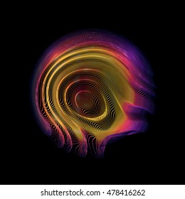 Abstract vector violet colorful mesh sphere on dark background. Futuristic style card. Elegant background for business presentations.  Corrupted point sphere.  Chaos aesthetics.