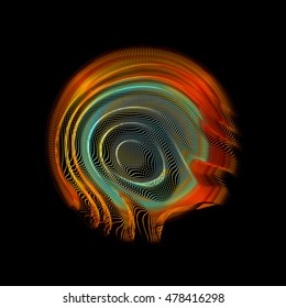 Abstract vector violet colorful mesh sphere on dark background. Futuristic style card. Elegant background for business presentations.  Corrupted point sphere.  Chaos aesthetics.