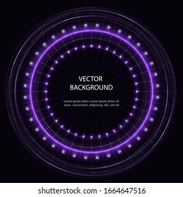 Abstract vector violet motion circle with diamonds on black background.