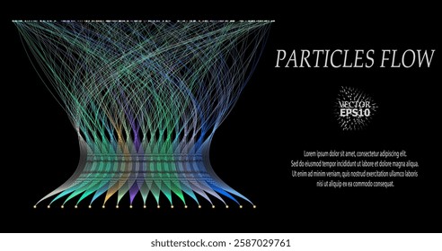 Abstract vector visualization of neural connections. Thin colored lines connect nodes, creating a dynamic flow of information. Gradients and glowing dots highlight the learning process of the neural n