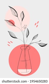 Abstract vector wall art design with twigs in a vase hand-drawn lines in a trendy color. Contemporary art, isolated poster collage, social media, stories, fashion style, hand-painted frames.