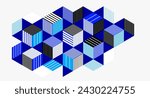 Abstract vector wallpaper with 3D isometric cubes blocks, geometric construction with blocks shapes and forms, op art low poly theme.