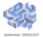 Abstract vector wallpaper with 3D isometric cubes blocks, geometric construction with blocks shapes and forms, op art low poly theme.