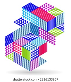 Abstract vector wallpaper with 3D isometric cubes blocks, geometric construction with blocks shapes and forms, cubic polygonal low poly theme.