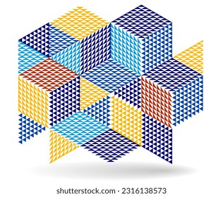 Abstract vector wallpaper with 3D isometric cubes blocks, geometric construction with blocks shapes and forms, cubic polygonal low poly theme.