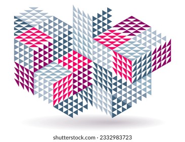 Abstract vector wallpaper with 3D isometric cubes blocks, geometric construction with blocks shapes and forms, op art low poly theme.