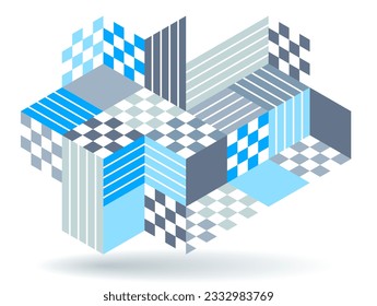 Abstract vector wallpaper with 3D isometric cubes blocks, geometric construction with blocks shapes and forms, op art low poly theme.