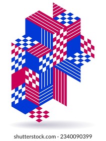 Abstrakte Vektorhintergründe mit 3D isometrischen Würfeln Blöcke, geometrische Konstruktion mit Blöcken Formen und Formen, Kubikpolygonales Low-Poly-Thema.