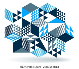 Abstract vector wallpaper with 3D isometric cubes blocks, geometric construction with blocks shapes and forms, op art low poly theme.