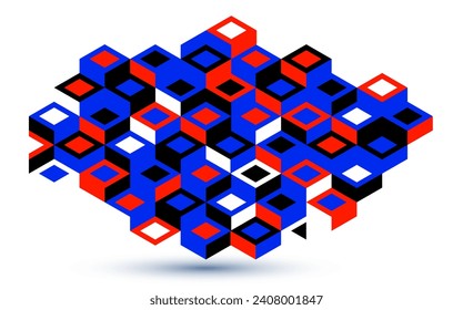 Abstract vector wallpaper with 3D isometric cubes blocks, geometric construction with blocks shapes and forms, cubic polygonal low poly theme.