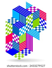 Fondo de pantalla de vector abstracto con bloques de cubos isométricos 3D, construcción geométrica con formas y bloques, tema de bajo poli poligonal cúbico.