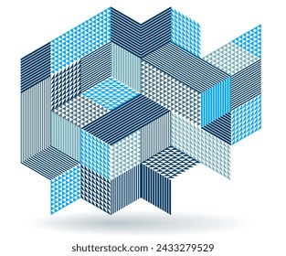 Abstract vector wallpaper with 3D isometric cubes blocks, geometric construction with blocks shapes and forms, op art low poly theme.