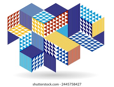 Fondo de pantalla de Vector Abstractas con cubos isométricos 3D bloques, construcción geométrica con bloques Formas y formas, poligonal cúbico tema bajo poli.