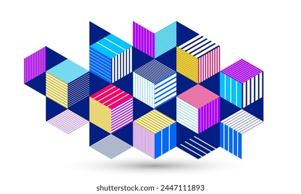 Fondo de pantalla de Vector Abstractas con cubos isométricos 3D bloques, construcción geométrica con bloques Formas y formas, poligonal cúbico tema bajo poli.