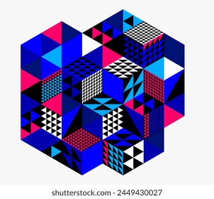 Fondo de pantalla de Vector Abstractas con cubos isométricos 3D bloques, construcción geométrica con bloques Formas y formas, poligonal cúbico tema bajo poli.