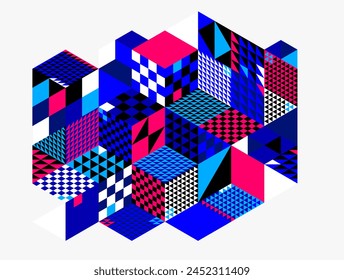 Fondo de pantalla de Vector Abstractas con cubos isométricos 3D bloques, construcción geométrica con bloques Formas y formas, poligonal cúbico tema bajo poli.