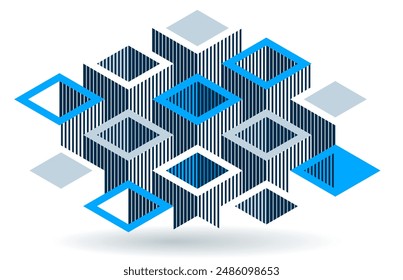 Abstract vector wallpaper with 3D isometric cubes blocks, geometric construction with blocks shapes and forms, op art low poly theme.