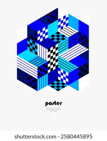 Abstract vector wallpaper with 3D isometric cubes blocks, geometric construction with blocks shapes and forms, op art low poly theme.