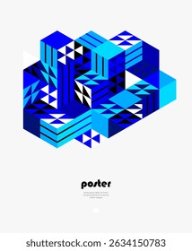 Abstract vector wallpaper with 3D isometric cubes blocks, geometric construction with blocks shapes and forms, op art low poly theme.