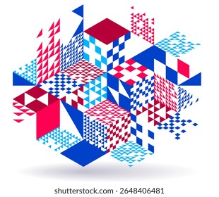 Abstract vector wallpaper with 3D isometric cubes blocks, geometric construction with blocks shapes and forms, cubic polygonal low poly theme.