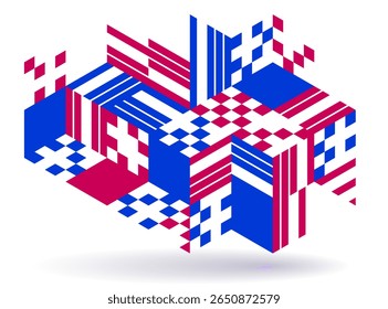 Abstract vector wallpaper with 3D isometric cubes blocks, geometric construction with blocks shapes and forms, cubic polygonal low poly theme.