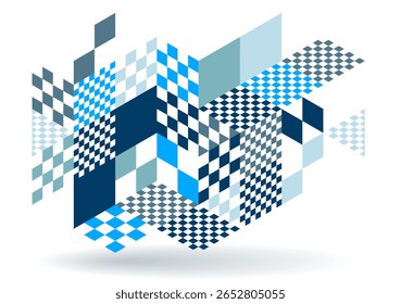 Abstract vector wallpaper with 3D isometric cubes blocks, geometric construction with blocks shapes and forms, op art low poly theme.