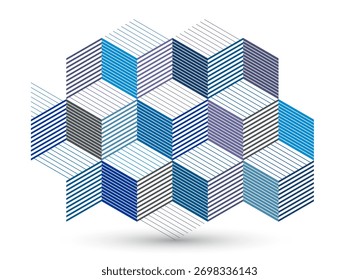 Fondo de pantalla de Vector Abstractas con bloques de cubos isométricos 3D, construcción geométrica con bloques Formas y formas, op art low poly theme.