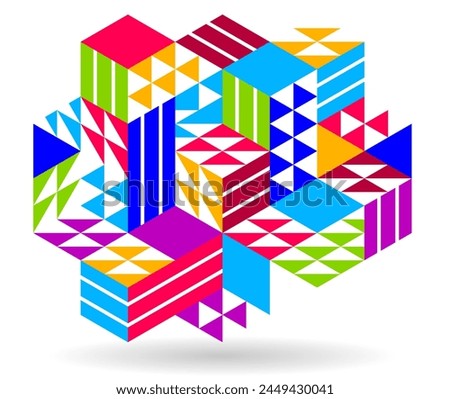 Abstract vector wallpaper with 3D isometric cubes blocks, geometric construction with blocks shapes and forms, cubic polygonal low poly theme.
