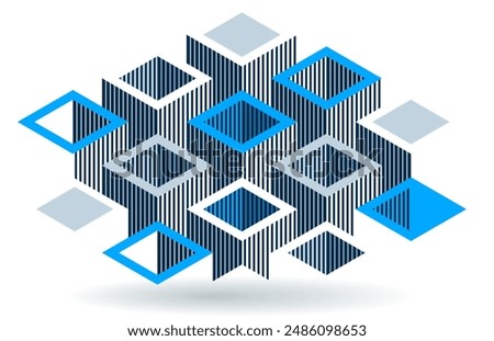 Abstract vector wallpaper with 3D isometric cubes blocks, geometric construction with blocks shapes and forms, op art low poly theme.