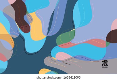 Abstract vector wallpaper, art terrazzo pattern with wavy shapes and lines in earthy natural color.Minimal modern template for fashion seasonal sale advertising  marketing technologies.