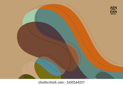 Abstract vector wallpaper, art terrazzo pattern with wavy geometric abstract shapes and lines in earthy natural organic color.Minimal modern template for wedding invitation.