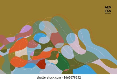 Abstract vector wallpaper, art terrazzo pattern with wavy geometric abstract shapes and lines in earthy natural organic color.Minimal modern template for wedding invitation.