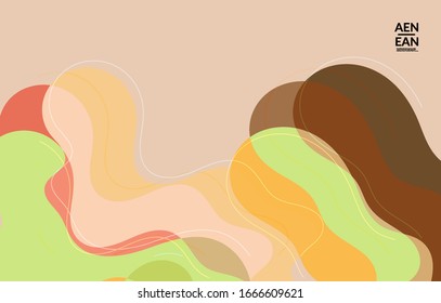 Abstract vector wallpaper, art terrazzo pattern with wavy geometric abstract shapes and lines in earthy natural organic color.Minimal modern template for wedding invitation.