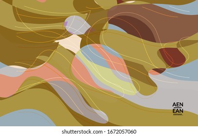 Abstract vector wallpaper, art terrazzo pattern with wavy shapes and lines in earthy natural color.Minimal modern template for fashion seasonal sale advertising  marketing technologies.