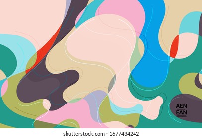 Abstract vector wallpaper, art terrazzo pattern with wavy shapes and lines in earthy natural color.Minimal modern template for fashion seasonal sale advertising  marketing technologies.